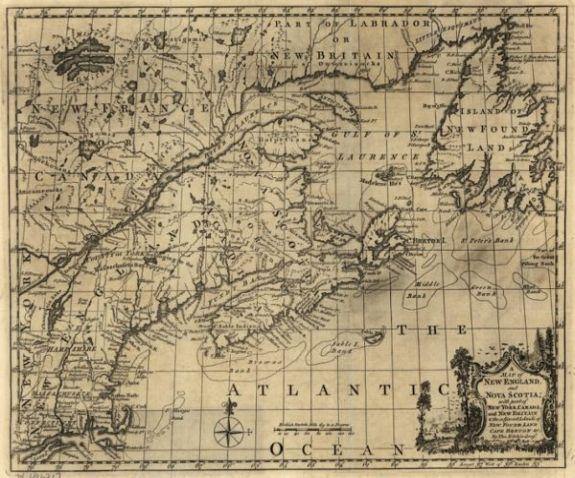 1758 mapVintage map of New England, and Nova Scotia; with part of New York, Canada, and New Britain and the adjacent islands of New Found Land, Cape Breton andc. - New York Map Company