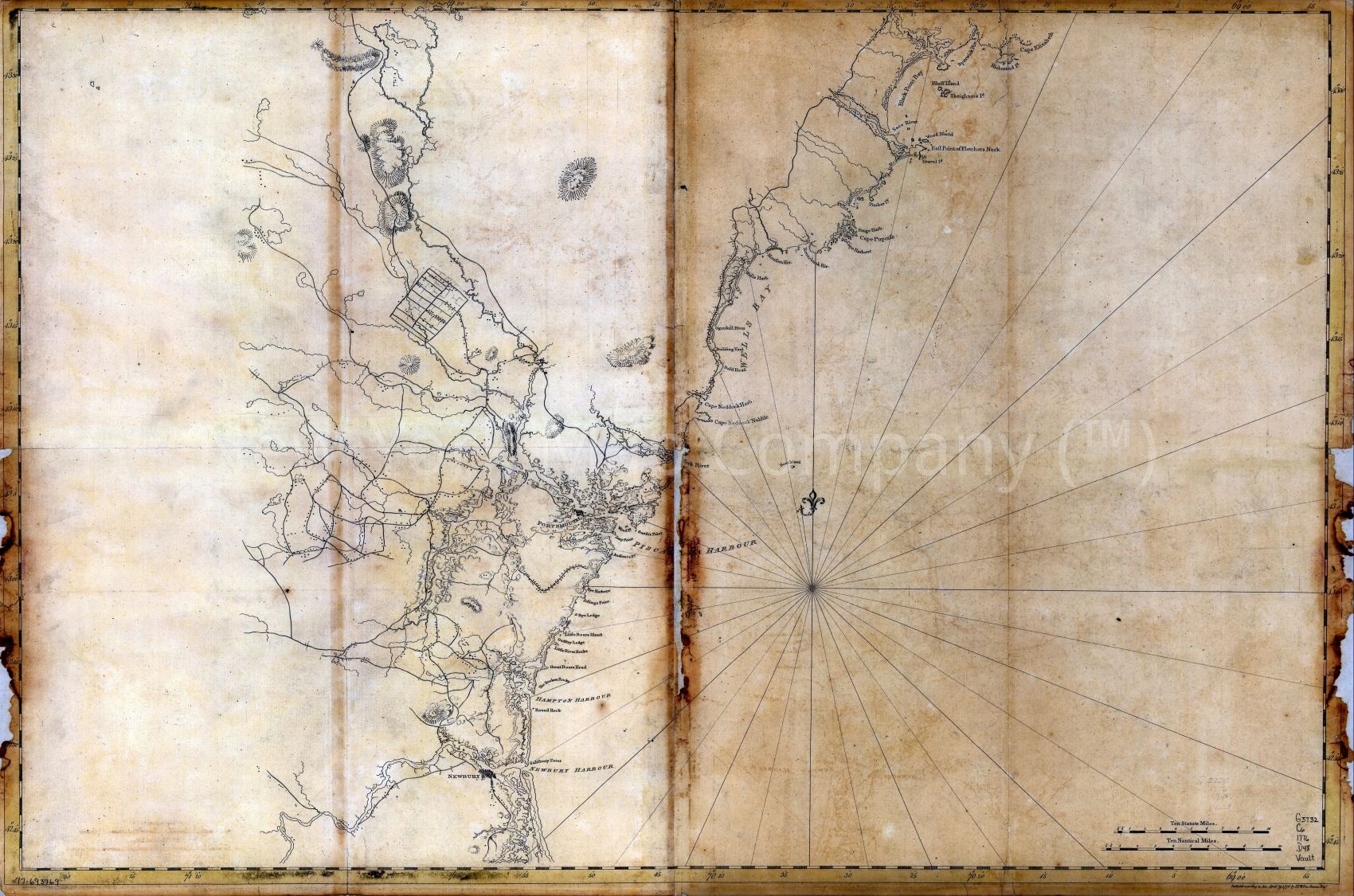 1776 map Coast of New England from Cape Elizabeth, Me. to Newburyport, Mass. Map Subjects: Atlantic Coast | Atlantic Coast Me | Atlantic Coast NH | Coasts | Maine | Nautical Charts | New Hampshire |
