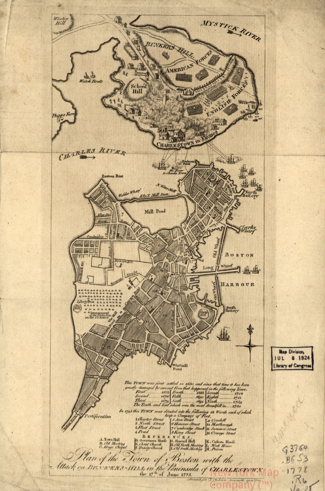 1778 map Plan of the town with the attack on Bunkers-Hill in the peninsula of Charlestown, the 17th. of June 1775. Map Subjects: Boston | Boston Mass | Bunker Hill | Battle Of | Boston | Mass | Massachusetts |
