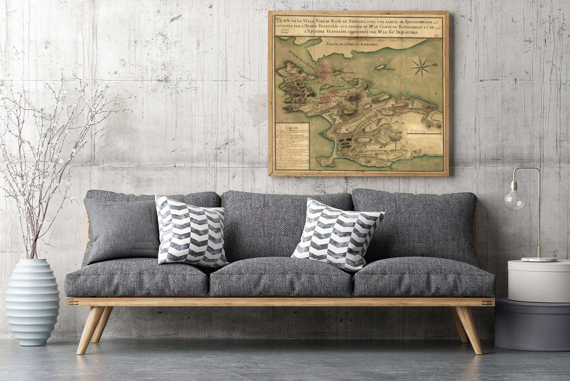 1780 Map | Defenses | History, Manuscript | Newport | Newport R.I | Revolution | Rhode Island | Rhode Island Island | Rhode Island R.I.: Island | United States | Plan de la ville, port, et rade de Newport, avec une partie de Rhode-Island occupee par l'ar