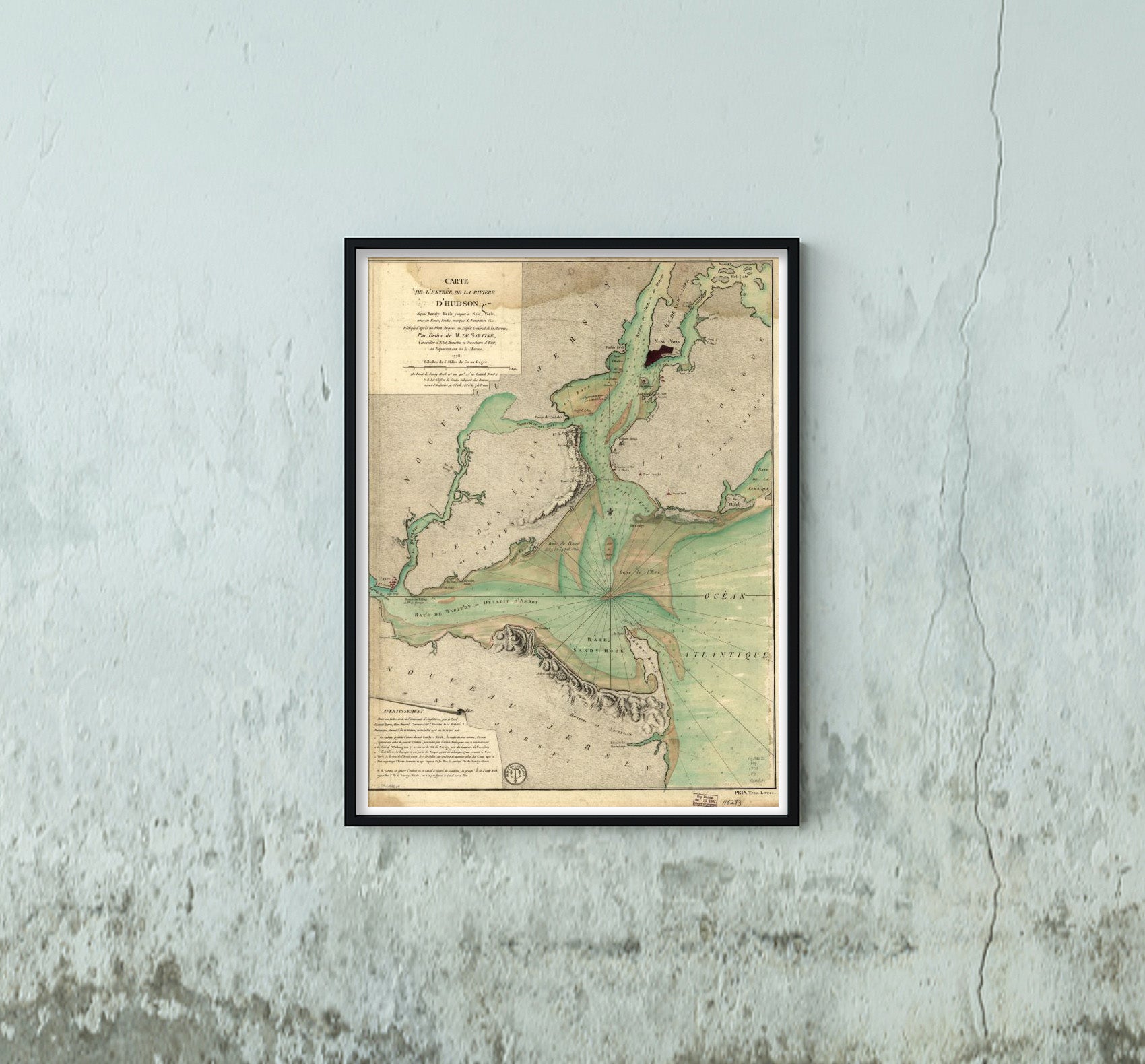 1778 Map | Harbors | Hudson River | Hudson River N.Y. And N.J | Nautical Charts | New Jersey | New York | New York State | New York Harbor N.Y. And N.J | United States | Carte de l'entree de la riviere d'Hudson, depuis Sandy-Hook jusques a New-York avec