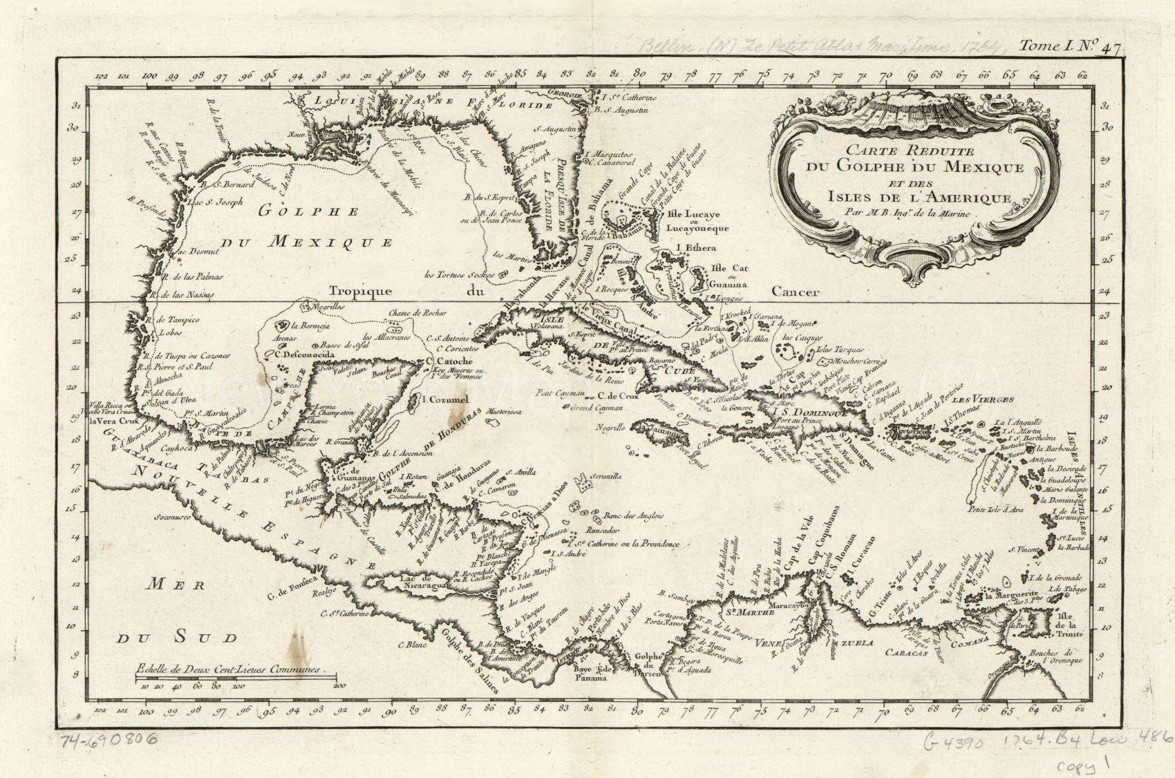 1764 map Carte réduite du Golphe du Mexique et des isles de l'Amérique. Map Subjects: Caribbean Area - New York Map Company