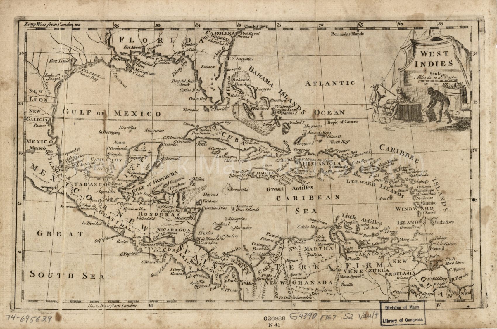 1767 map West Indies. Map Subjects: Caribbean Area | Early West Indies - New York Map Company