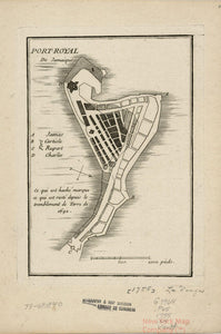 1755 map Port-Royal de Jamaique. Ce qui est haché marque ce qui est reste depuis le tremblement de terre de 1692. Map Subjects: Early Jamaica | Port Royal | Port Royal Jamaica - New York Map Company
