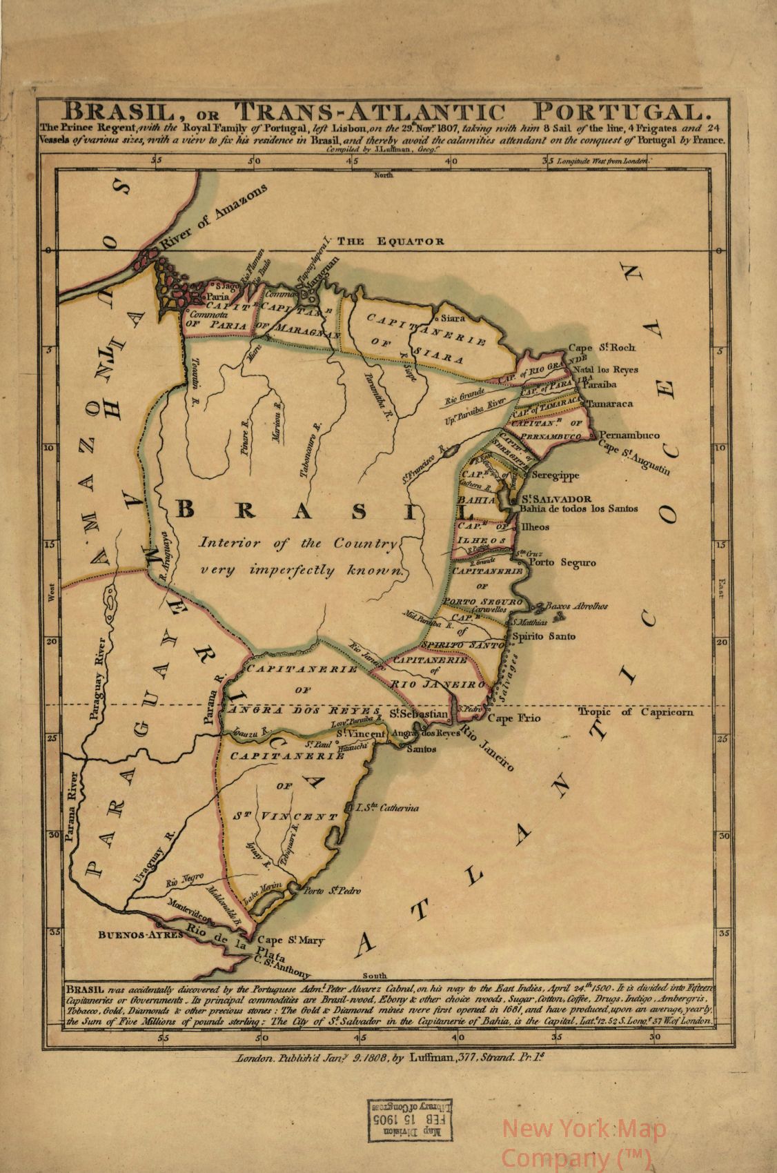 1808 map Brazil, or trans-Atlantic Portugal. Map Subjects: Brazil