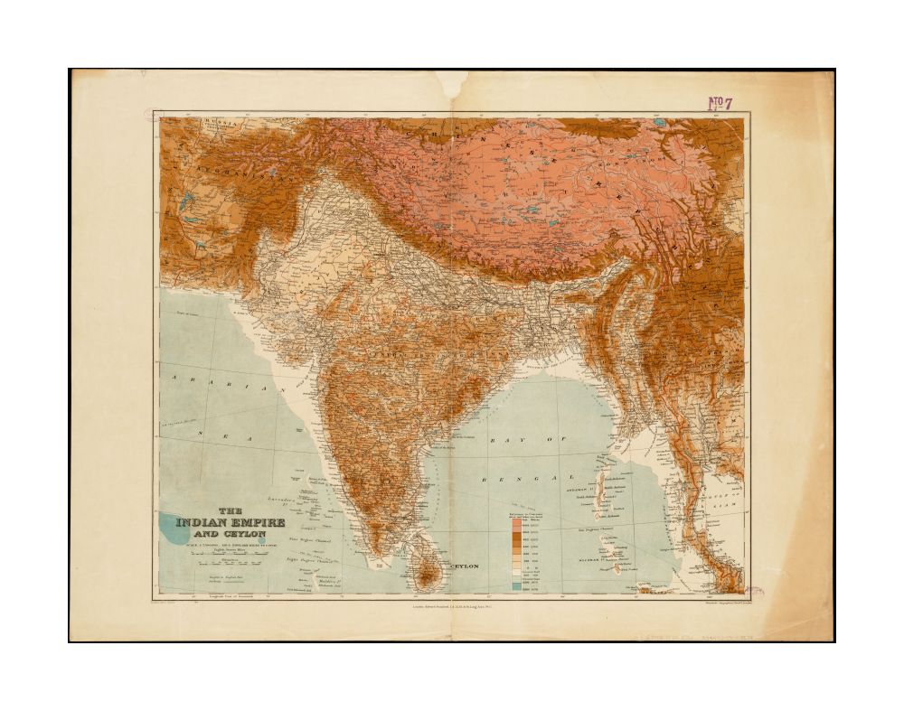 1920 Map South Asia | India | Sri Lanka The Indian Empire and Ceylon Relief shown as gradient tints. London Atlas Series. Shows international and administrative boundaries, railways.