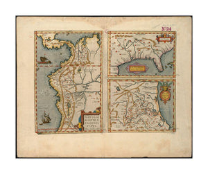 1574 Map Peru | Florida | Mexico La Florida Pervviæ avriferæ regionis typis Gvastecan Reg Relief shown pictorially. In lower left corner of plate is date 1574. One of the three maps on this sheet. Latin text on verso. Appears in Ortelius' Theatrvm Orbis - New York Map Company