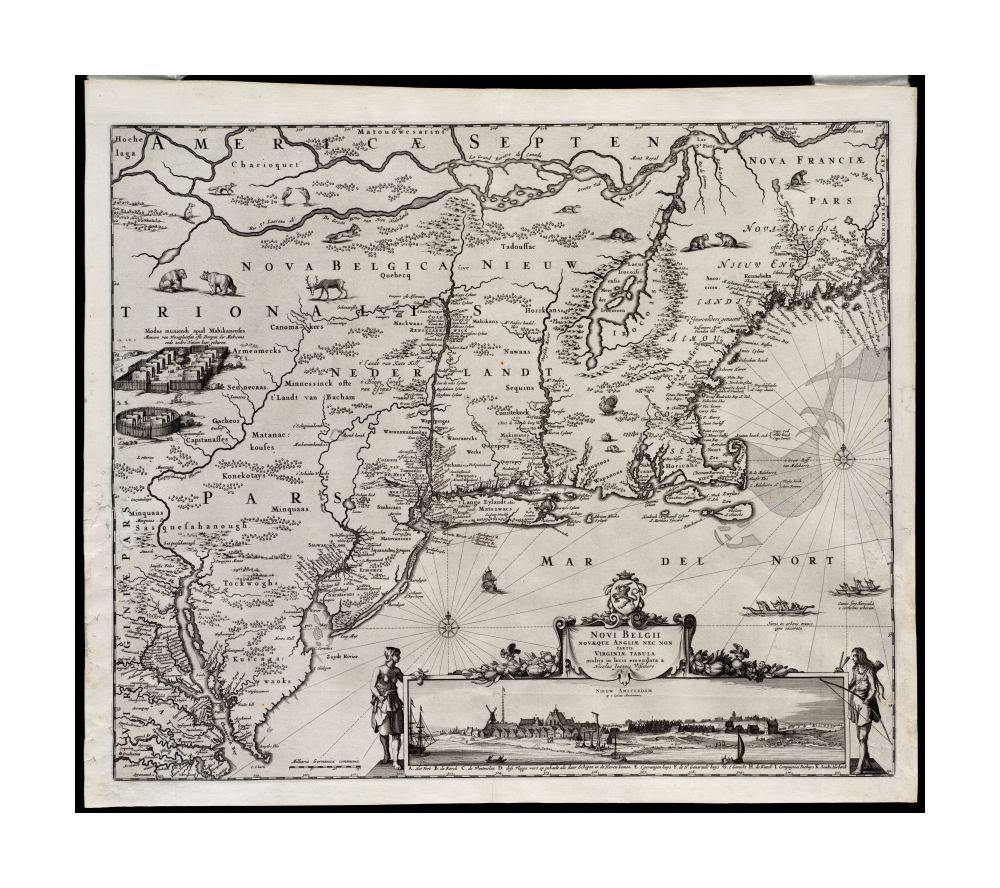 1655 Map New England | Middle Atlantic Novi Belgii, Novaeque Angliae nec non partis Virginiae tabula This is an early re-issue of the influential Map | of northeastern North America, first published by Jan Jansson in 1651. While Visscher copied much of J - New York Map Company