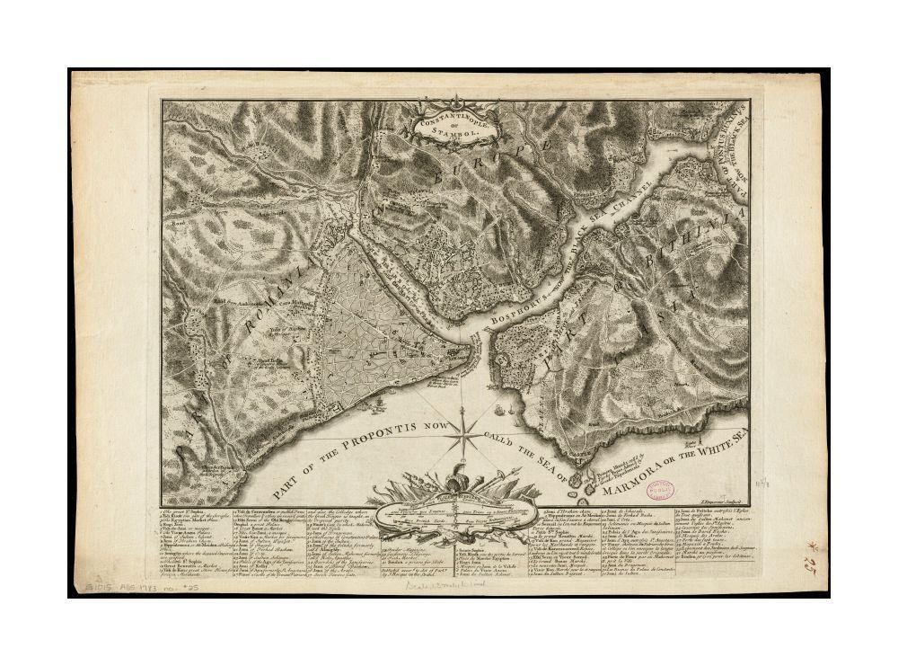 1752 Map Turkey | ?stanbul | Istanbul Constantinople, or Stambol Includes notes. Includes references to points of interest. "L'Empereur sculpsit." Map | in English. Scales and references also in French. - New York Map Company
