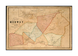 1852 Map | Norfolk | Medway of the town of Medway, Norfolk Co., Mass Inset: Medway Village. Indicates locations of buildings and names of inhabitants, businesses, etc.