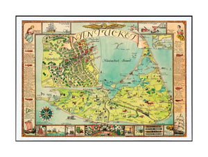 2010–2015 Map | Nantucket | Nantucket Island Nantucket Reproduction. Insets: Nantucket Town -- Location map. Decorative border includes text and illustrations.