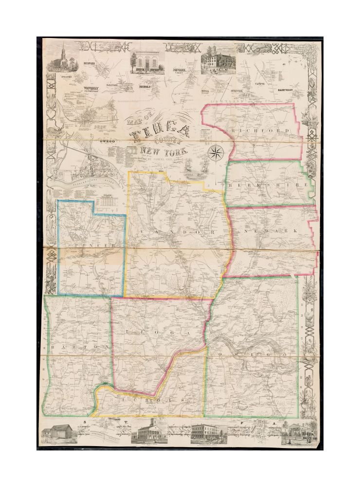 1855 Map New York | Tioga | of Tioga County, New York: from actual surveys Includes 13 insets and 7 ill. of buildings.