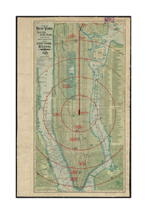 1903 Map New York | New York | Center of New York, first city of the world Map | of New York: in many regards the first city of the world Oriented with north to the upper left. Shows railways, streets, ferries, piers, ticket offices and radial distances