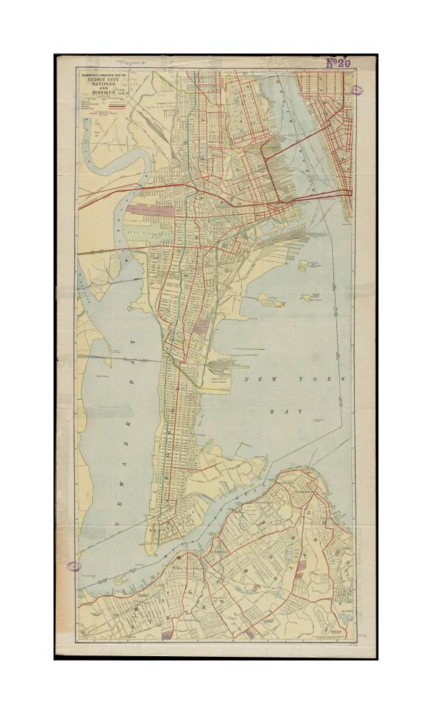 1912 Map New Jersey | Hudson | Bayonne Hammond's complete of Jersey City, Bayonne and Hoboken Jersey City, Bayonne and Hoboken Oriented with north to the upper left.