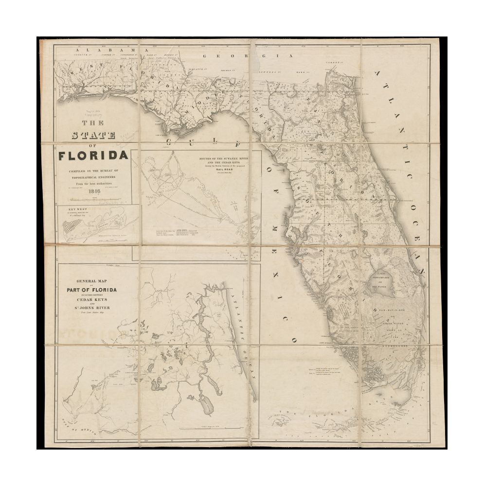 1846 Map Florida The State of Florida: compiled in the Bureau of Topographical Engineers from the best authorities From U.S. Senate Executive Document v.2 No. 2-5, in 30th Cong., 1st Sess., 1847-48, serial set #504. Shows counties, forts, towns, land par