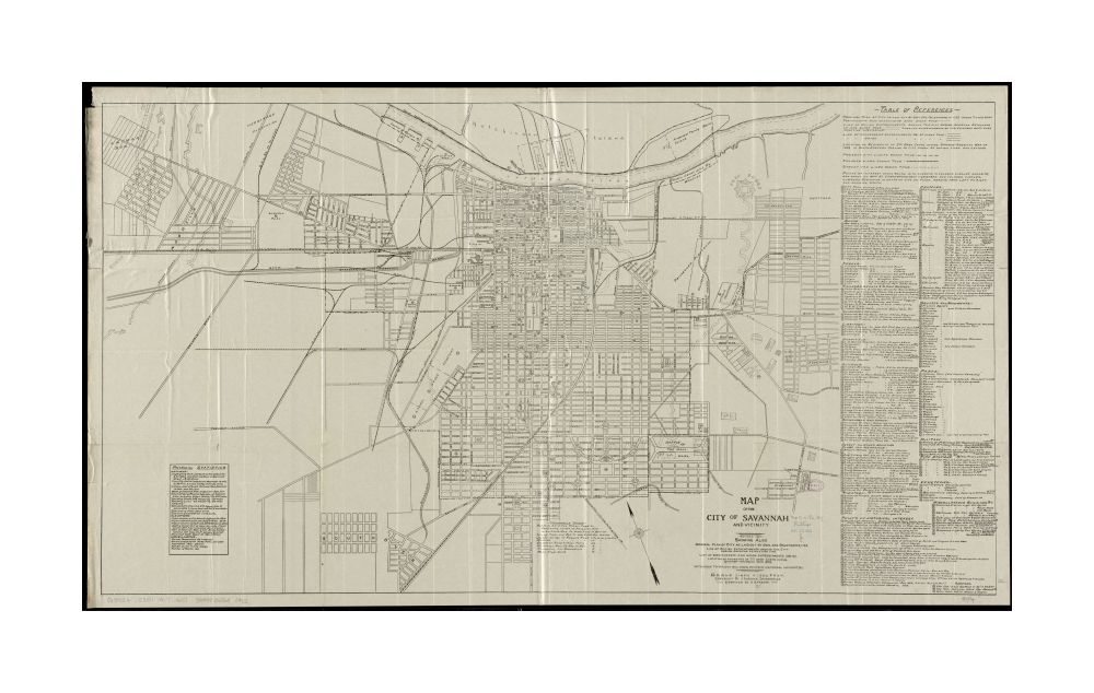 1917 Map Georgia | Chatham | Savannah of the city of Savannah and vicinity Gardner's Map | and guide of Savannah Showing also original plan of city as laid out by Gen. Jas. Oglethorpe, 1733, line of British entrenchments around the city during American r