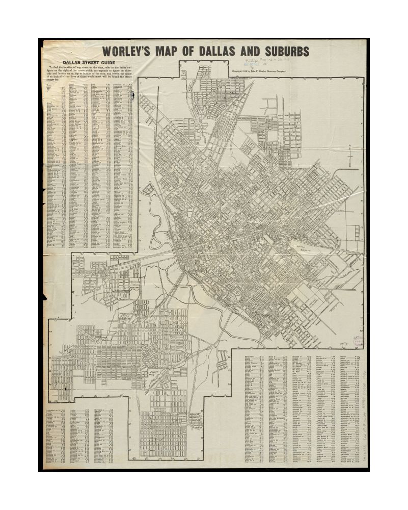 1918 Map Texas | Dallas | Dallas Worley's of Dallas and suburbs Includes street index.