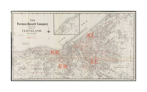 1920 Map Ohio | Cuyahoga | Cleveland of Cleveland and vicinity Continuation inset: Euclid Vill. Includes circles showing radial distance and red overprint indicating street car lines and house numbers. Accompanied by "1920-1921 street directory and Map |