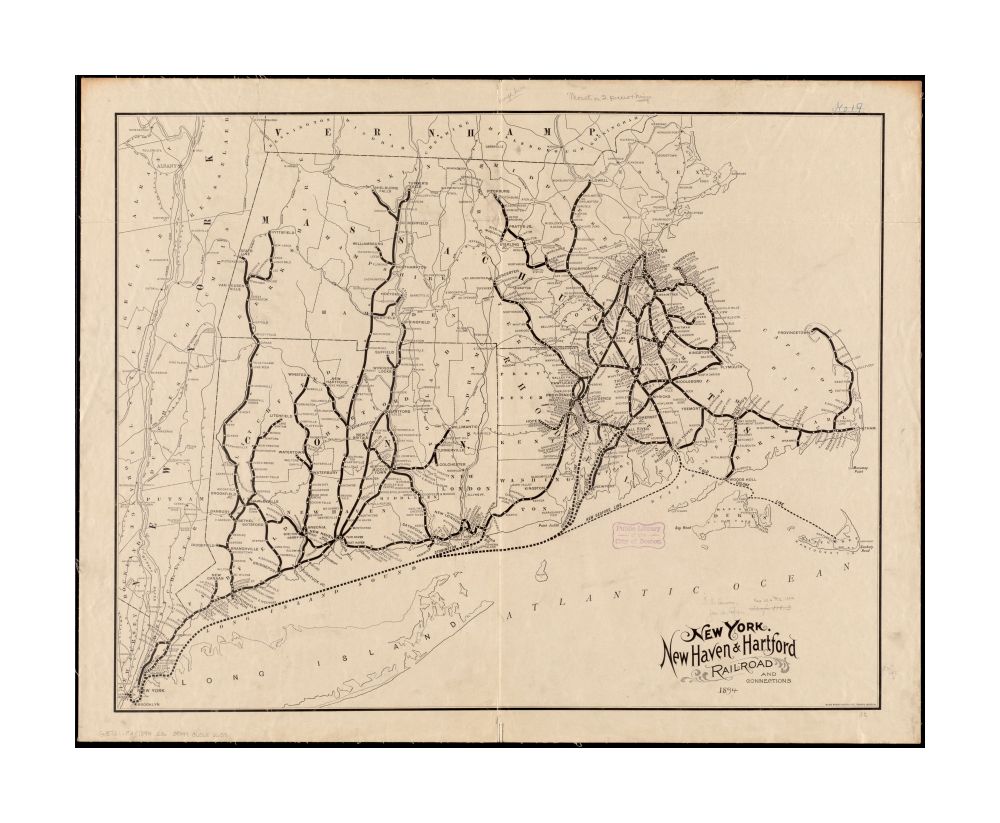 1894 Map New England The New York, New Haven and Hartford Railroad and connections New York, New Haven and Hartford Railroad and connections Date handwritten below the title.