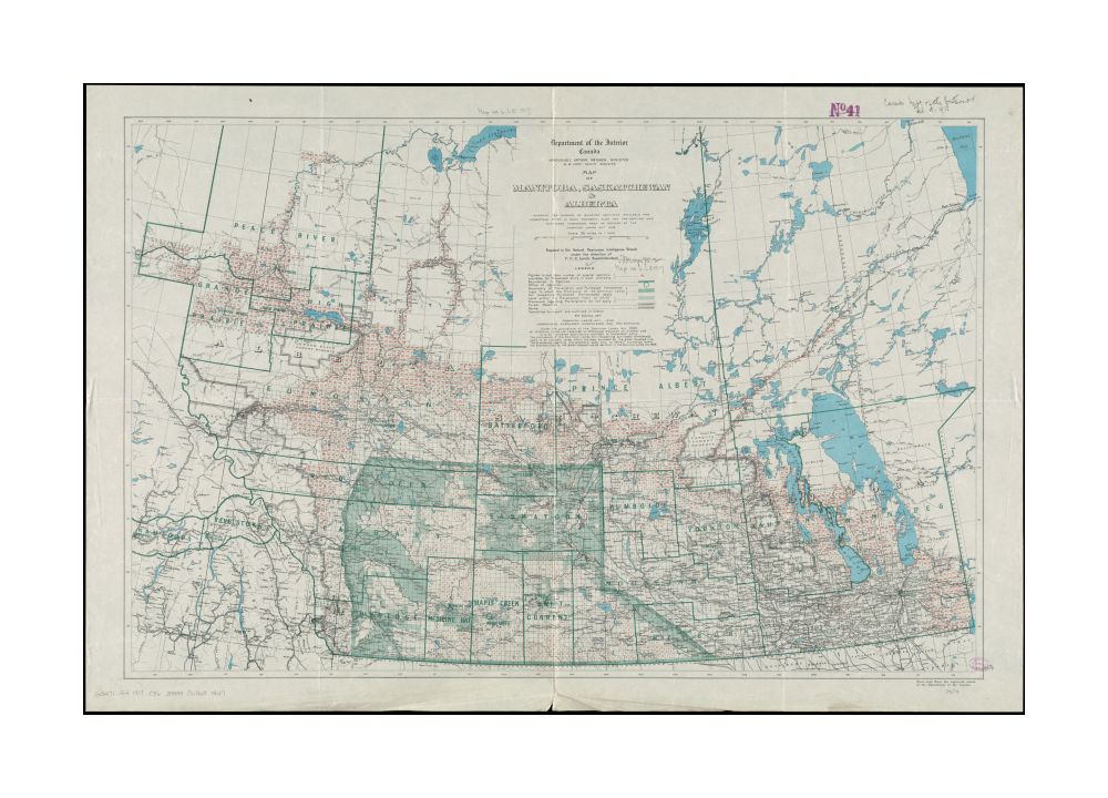 1917 Map Canada | Prairies | of Manitoba, Saskatchewan and Alberta: showing the number of quarter sections available for homestead entry in each township, also the pre-emption and purchased homestead area as defined by the Dominion Lands Act 1908 Shows n