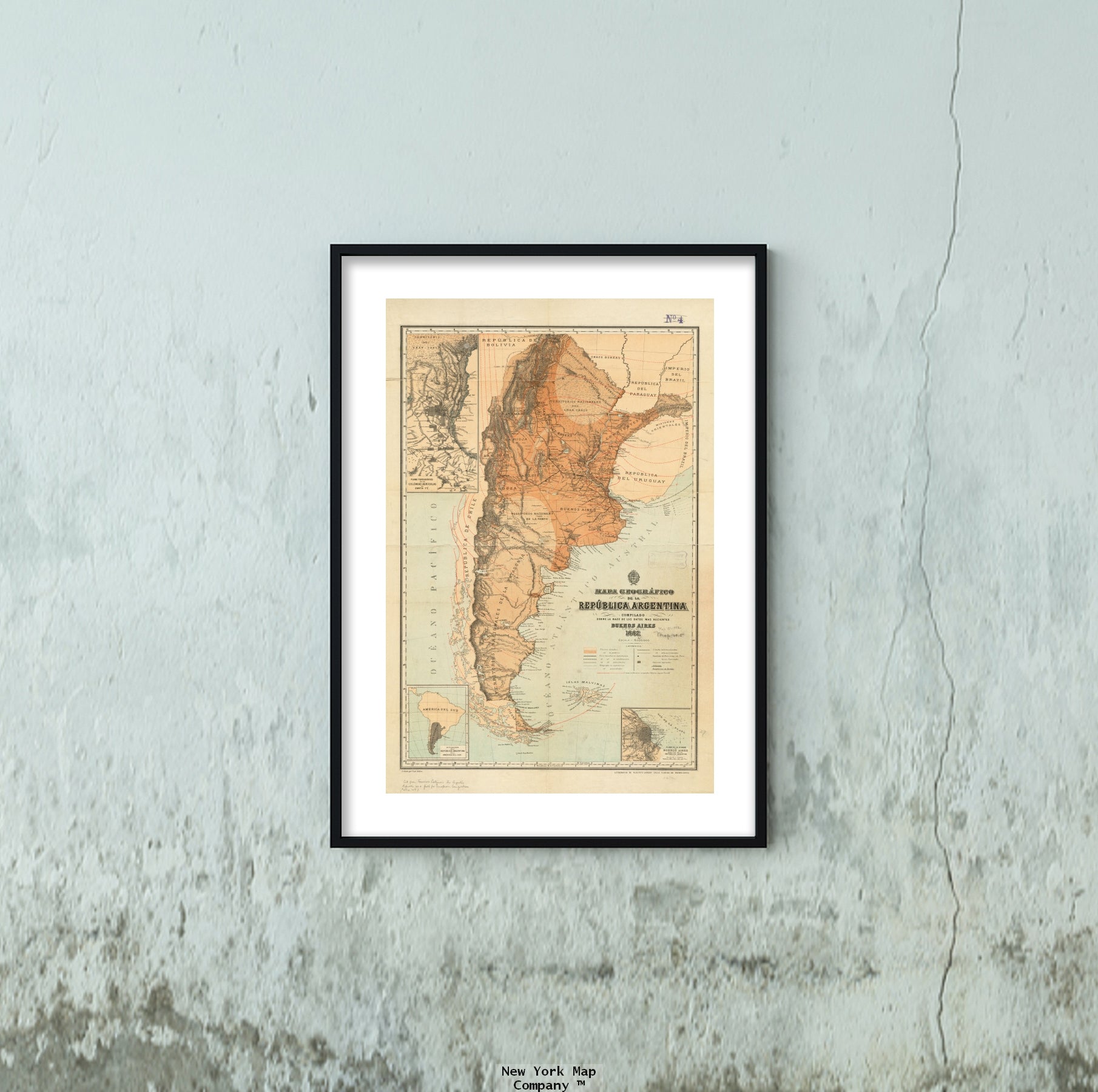 1883 Map Argentina Mapa geogra?fico de la Republica Argentina: compilado sobre