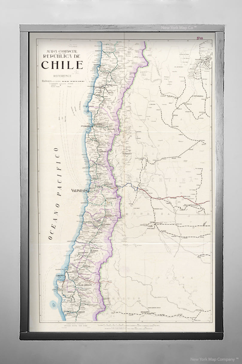 1917 Map Chile Mapa comercial de la Repu?blica de Chile