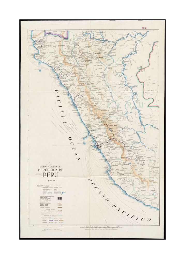 1916 Map Peru Mapa comercial de la repu?blica de Peru