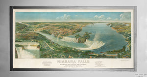 1893 Map Niagara Falls (waterfall) Niagara Falls and Niagara River from Lake Eri