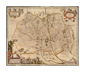 1647 Map France | Aquitaine | Aire-sur-l'Adour L'Evesche d'Aire Relief shown pictorially. Appears in Jansson's Atlas Novus sive Theatrum Orbis Terrarum. Amsterdam: Jansson, 1647. Verso: Latin text; sig. 2x. - New York Map Company