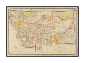 1897 Map Montana of the State of Montana Prime meridians: Greenwich, Washington. At head of Department of the Interior, General Land Office, Hon. S.W. Lamoreux. Astorian Overland Routes depicted.