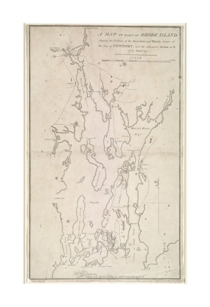 1807 Map Rhode Island | Newport | Rhode Island of part of Rhode Island shewing the positions of the American and British armies at the Siege of Newport, and the subsequent action on the 29th of August 1778 Appears in John Marshall's The life of George Wa