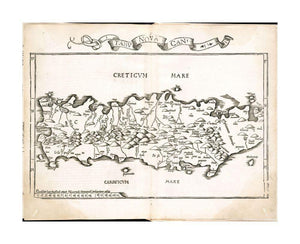 1525 Map Greece | Crete | Tabu. nova Can Tabula nova Candiae Tabu. neoterica Cretae sive Candiae Map | of Crete. Relief shown pictorially. Includes names of places and natural features. Descriptive text within ornamental borders on verso. Appears in the - New York Map Company