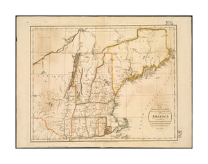 1795 Map North America | New England of the northern, or, New England states of America, comprehending Vermont, New Hampshire, District of Main, Massachusetts, Rhode Island, and Connecticut New England states of America Relief shown pictorially. Prime me