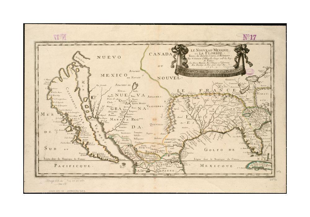 1656 Map Southwest Le Nouveau Mexique et la Floride: tire?es de diverses cartes, et relations Relief shown pictorially. "La Floride" includes the whole of the Gulf States. - New York Map Company