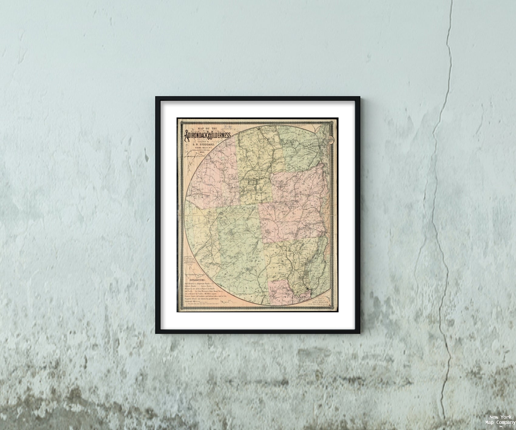 1892 Map New York|Adirondack Mountains|of the Adirondack wilderness Shows natura