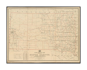1903 Map South Dakota Post route of the state of South Dakota showing post offices with the intermediate distances on mail routes in operation on the 1st of December, 1903 Also shows railroads and counties. Includes index to counties.