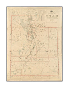 1903 Map Utah Post route of the state of Utah showing post offices with the intermediate distances on mail routes in operation on the 1st of December, 1903 Also shows counties and railroads. Includes list of counties showing relative position.