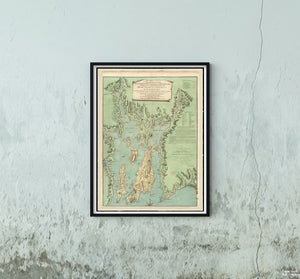 1777 Map Rhode Island|Bristol|Narragansett Bay A topographical chart of the bay