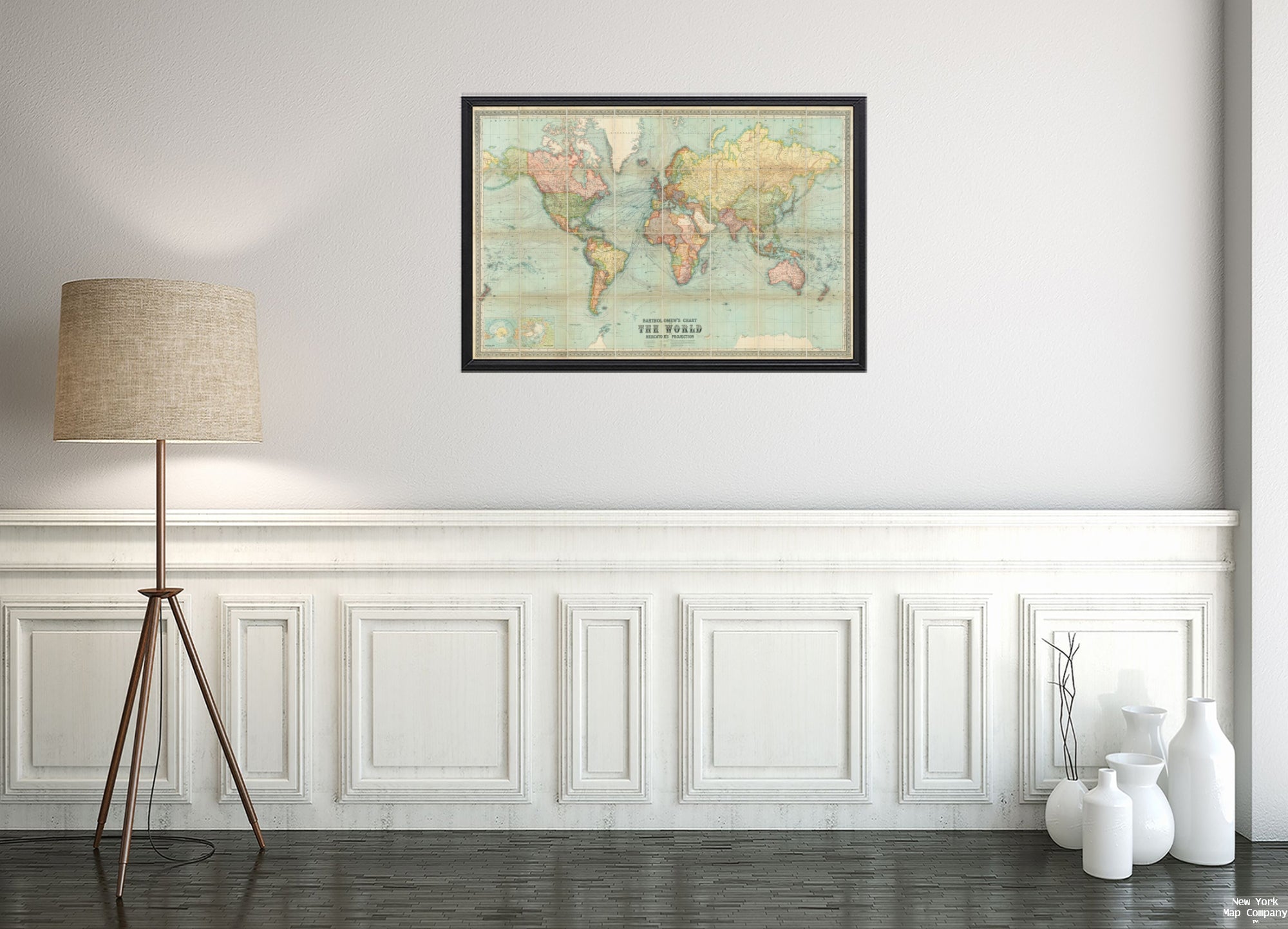 1914 Map World Bartholomew's chart of the world on Mercator's projection Chart o