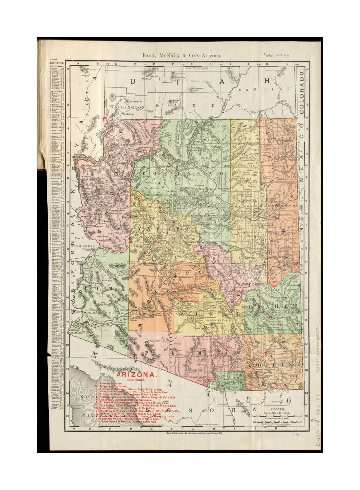 1906 Map Arizona Rand, McNally and Co.'s Arizona Rand McNally and Company's Arizona Rand, McNally and Co.'s indexed county and township pocket Map | and shippers' guide of Arizona: accompanied by a new and original compilation and ready reference index,