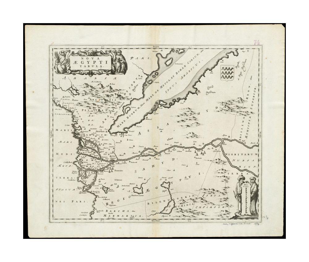 1670 Map Egypt Nova Aegypti tabula Collection of old maps Relief shown pictorially. Oriented with north to the left. Ferro meridian. Bar scale given in milliaria Germanica. From Bleau's Atlas major (German ed.). Zu Amsterdam: Bey Johannem Blaeu, [ca. 167 - New York Map Company