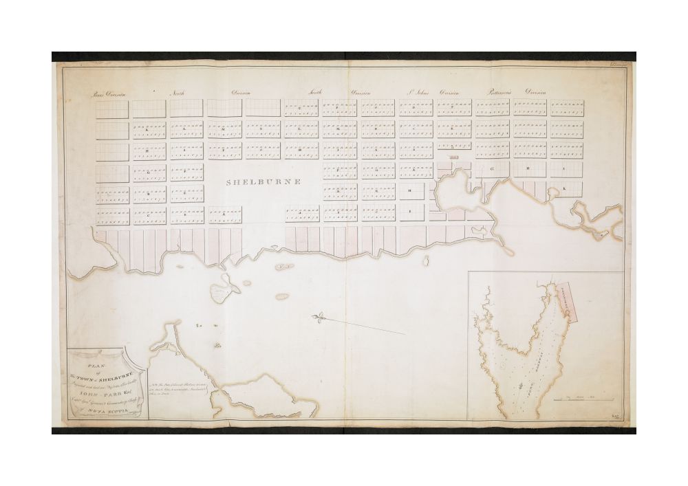 Map Canada | Nova Scotia | Shelburne PLAN of The TOWN of SHELBURNE projected and laid out By Order of his Excell,y IOHN PARR Esqr Capt,n Gen,l Governor and Commander in Chief of NOVA SCOTA Date from comparison with Maps K.Top.119.52 / Maps K.Top.119.53 /