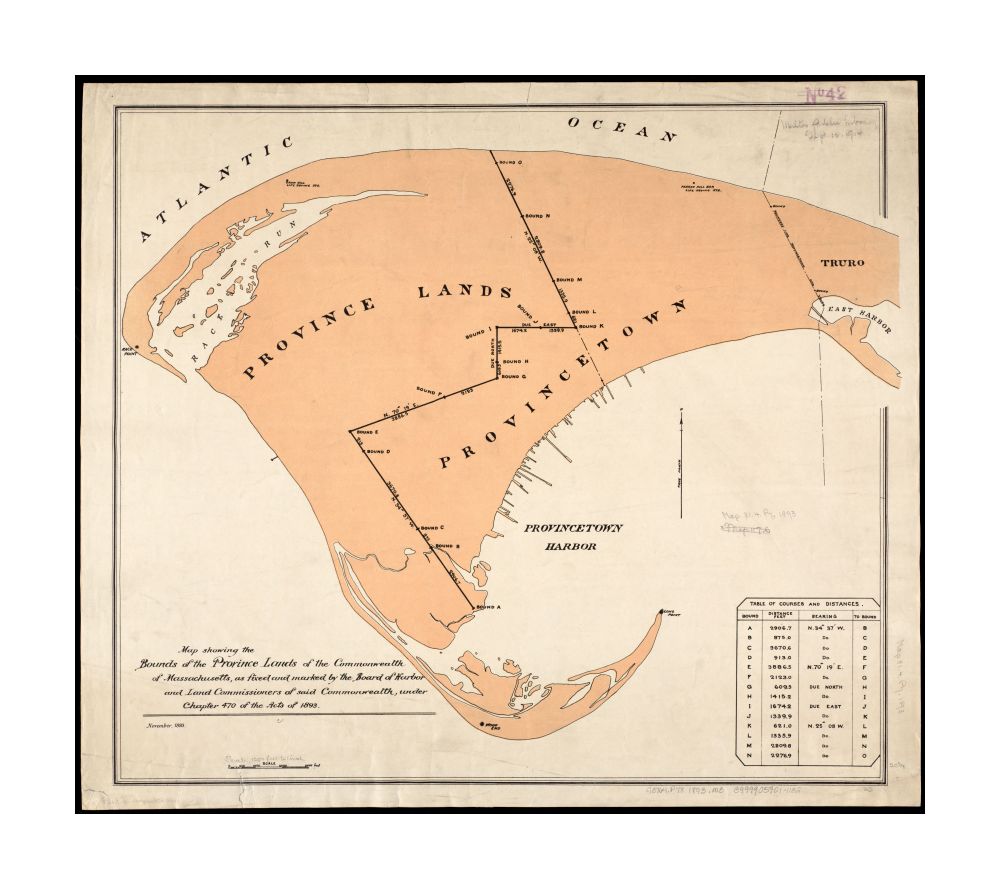 1893 Map | Barnstable | Provincetown showing the bounds of the Province lands of the Commonwealth of Massachusetts, as fixed and marked by the Board of Harbor and Land Commissioners of said Commonwealth, under chapter 470 of the Acts of 1893 November 189