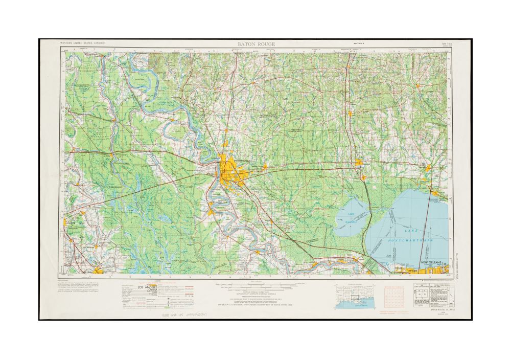 1972 Map Louisiana | East Baton Rouge | Baton Rouge Baton Rouge Baton Rouge, La. ; Miss and spot heights. Contour interval 50 feet with supplementary contours at 25 foot intervals. Includes location diagram. Standard Map | series designation: Series V502