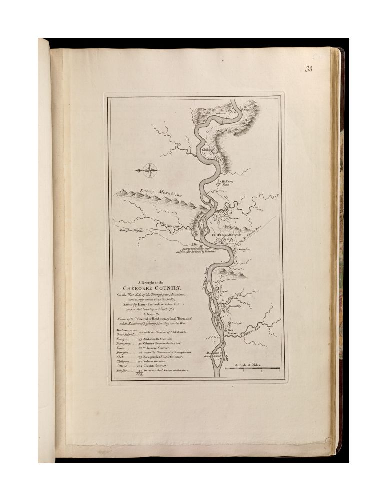 1768 Map Little Tennessee River A draught of the Cherokee Country, on the west side of the Twenty Four Mountains, commonly called Over the Hills Oriented wiith north to the left. Relief shown pictorially. Covers Fort Loudoun and part of the Little Tennes - New York Map Company