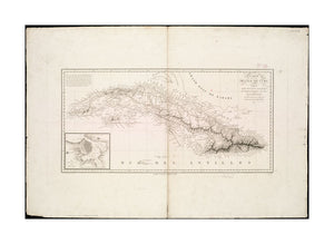 1820 Map Cuba Carte de l'ile de Cuba Inset: Plan du port et de la ville de la Havane. Grave?e par Flahaut ; ecrit par Lallemand.