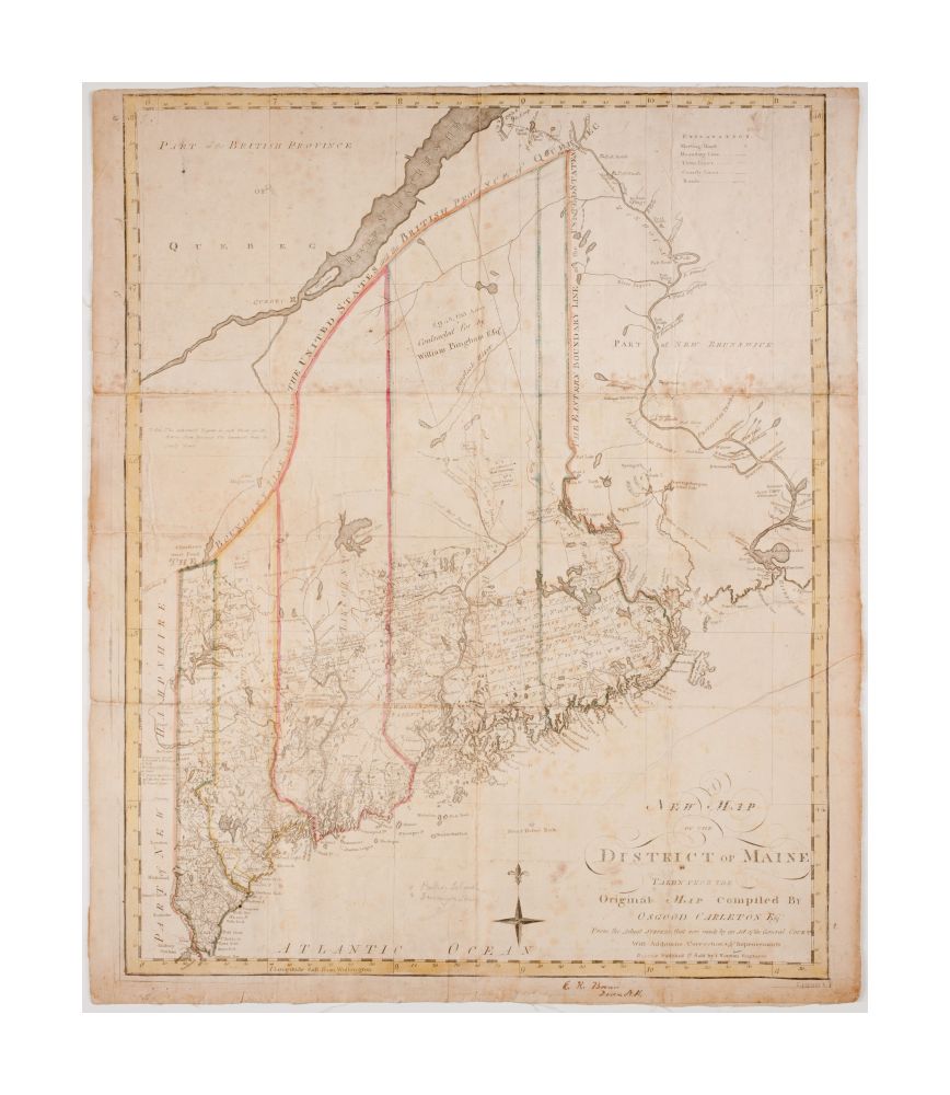 1795 Map Maine A new of the District of Maine: taken from the original compiled by Osgood Carleton Esqr.: From the actual surveys that were made by an act of the General Court with additions corrections and improvements Map | of the District of Maine sho