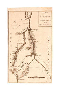 1759 Map New York | George, Lake | of the country between Crown Point and Ford Edward Map | of the area from Ford Edward on the Hudson River, to Crown Point, near Lake Champlain. Fort William Henry, Lake George and the "Drown'd Islands" are seen in the l - New York Map Company