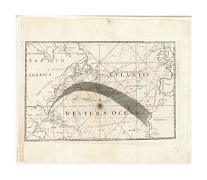 1799 Map Atlantic Ocean Chart of the Gulf Stream Shows ship courses and ocean currents. Prime meridians: London and Ferro. Depth shown by soundings. In upper right: Plate IV.