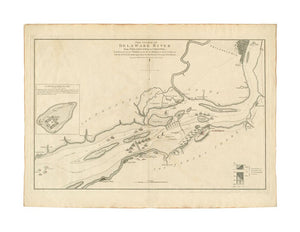 1778 Map Delaware River The course of Delaware River from Philadelphia to Chester, exhibiting the several works erected by the rebels to defend its passage, with the attacks made upon them by His Majesty's land and sea forces Shows soundings and disposit